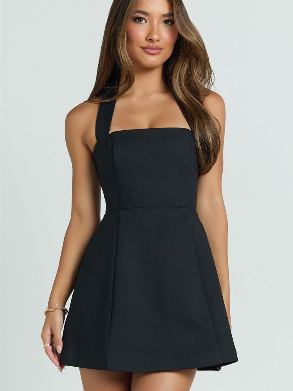 NWT Showpo Dante Halter Neck Tie Tulip Skirt Dress In Black